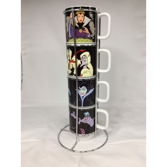 New Disney Villains ZRIKE Coffee Mug Tower Complete Set of 4 - Picture 1 of 8